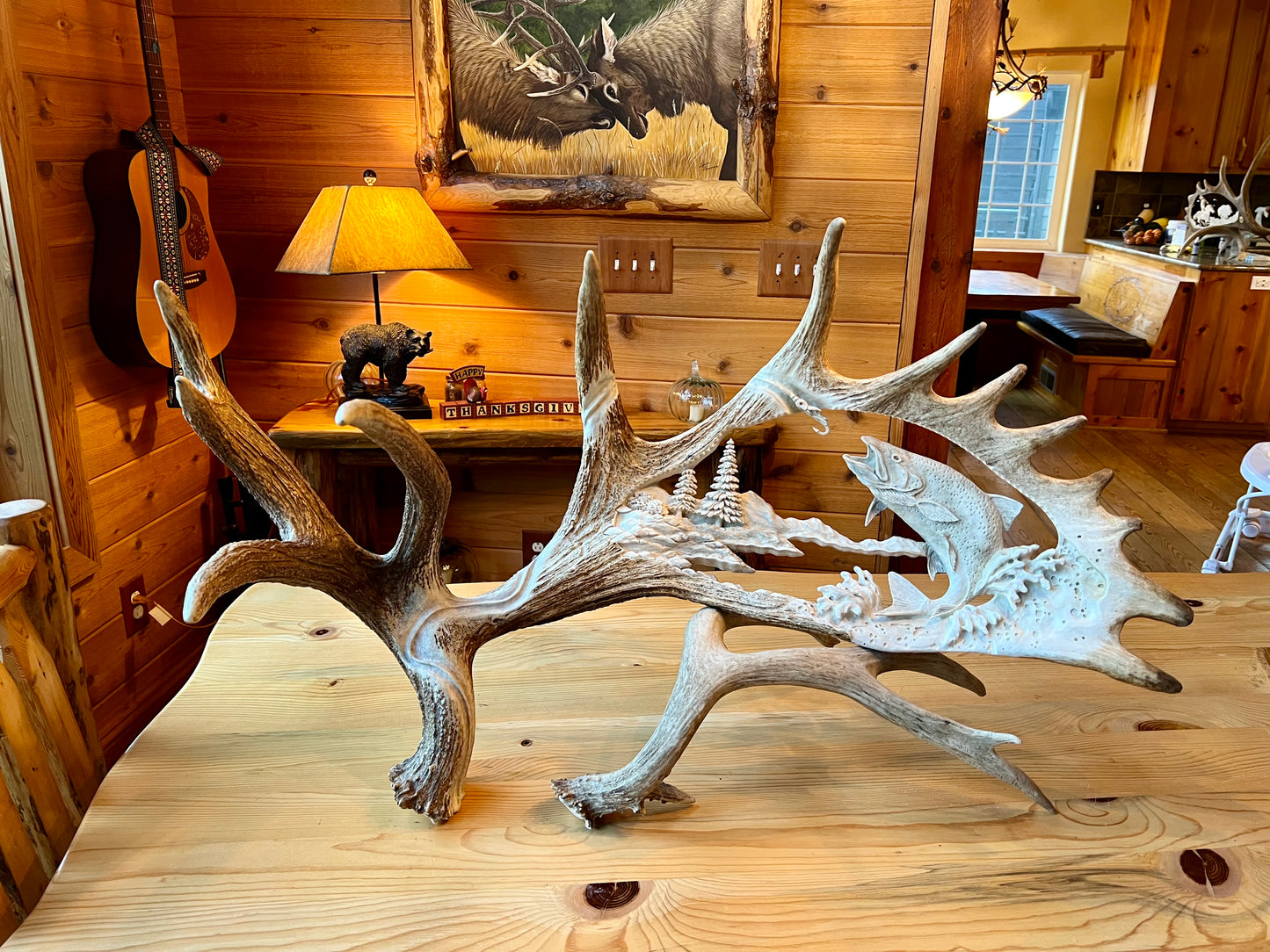 "The Catch" Carved Moose Antler, SOLD