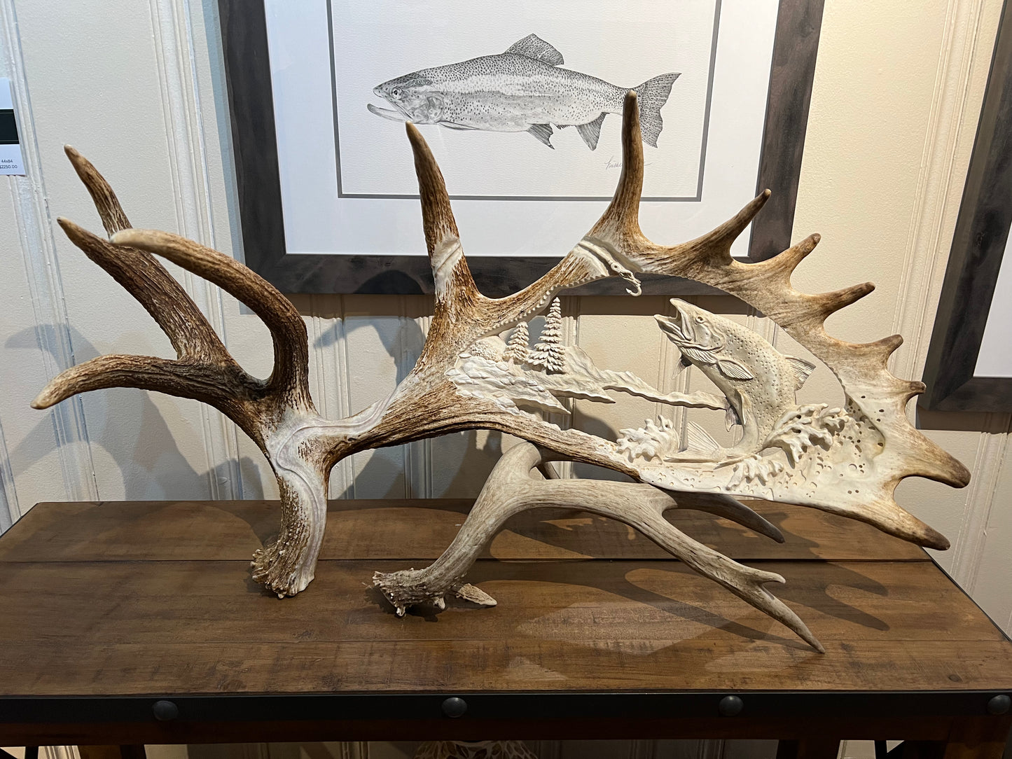 "The Catch" Carved Moose Antler, SOLD