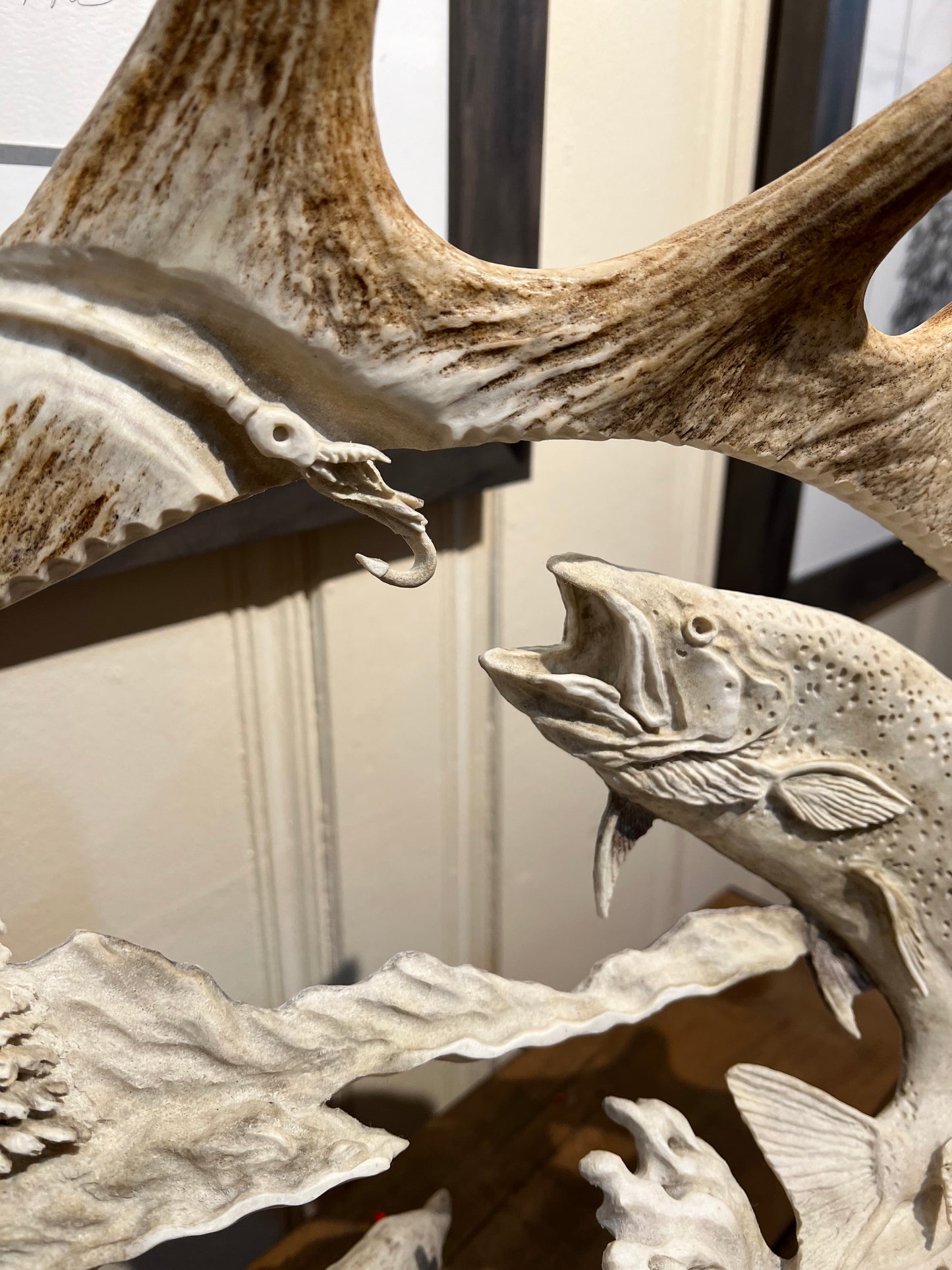 "The Catch" Carved Moose Antler, SOLD