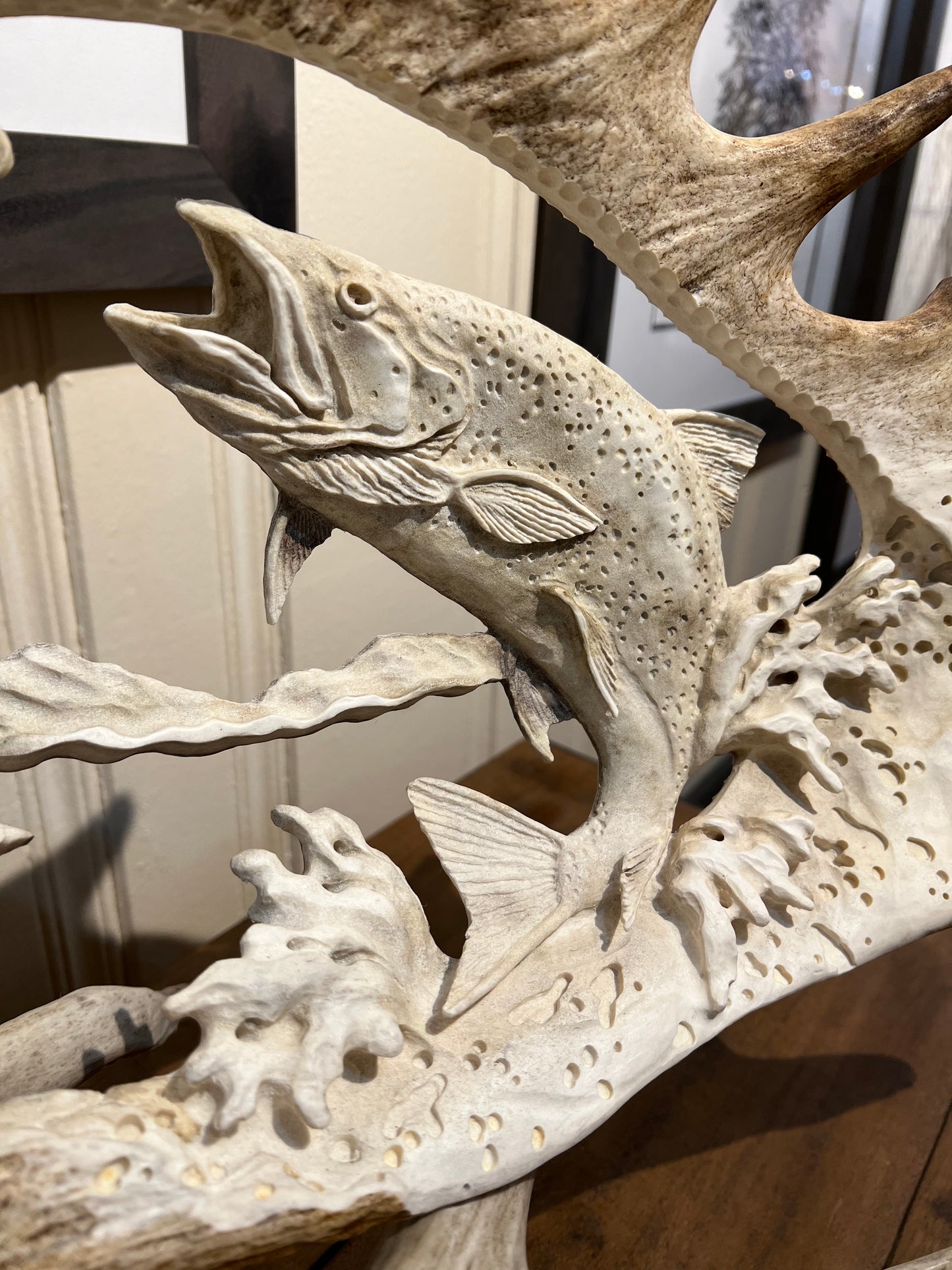 "The Catch" Carved Moose Antler, SOLD